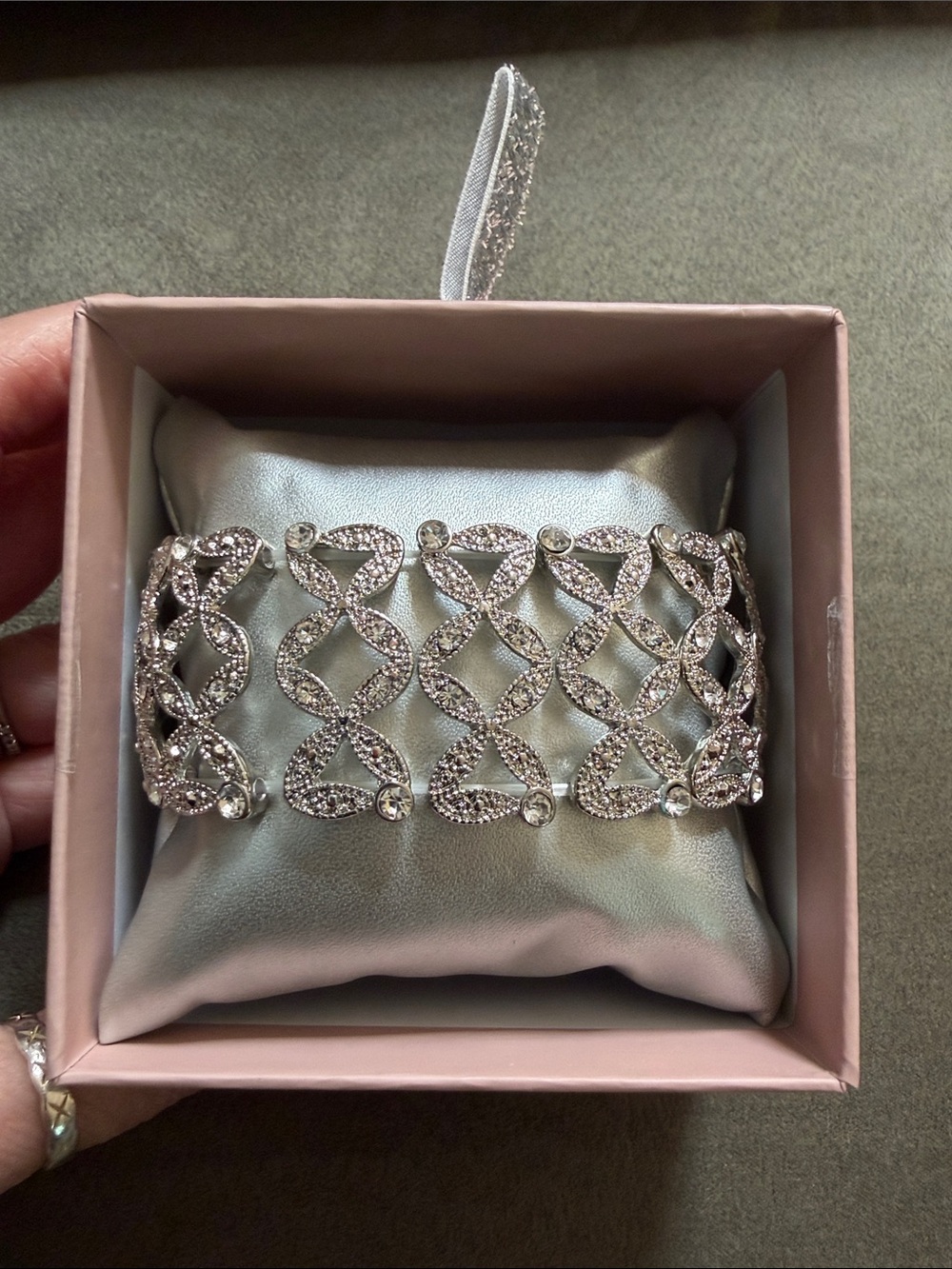 Badgley Mischka Silver Crystal Openwork Stretch Bracelet, NIB